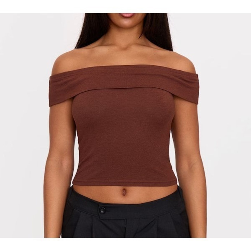 Pretty Little Thing Women's Modal Cotton Bardot Off Shoulder Top - Mocha - US 8